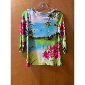 Tropical Women’s Top #multi color top #vintage #palm tree #orchids